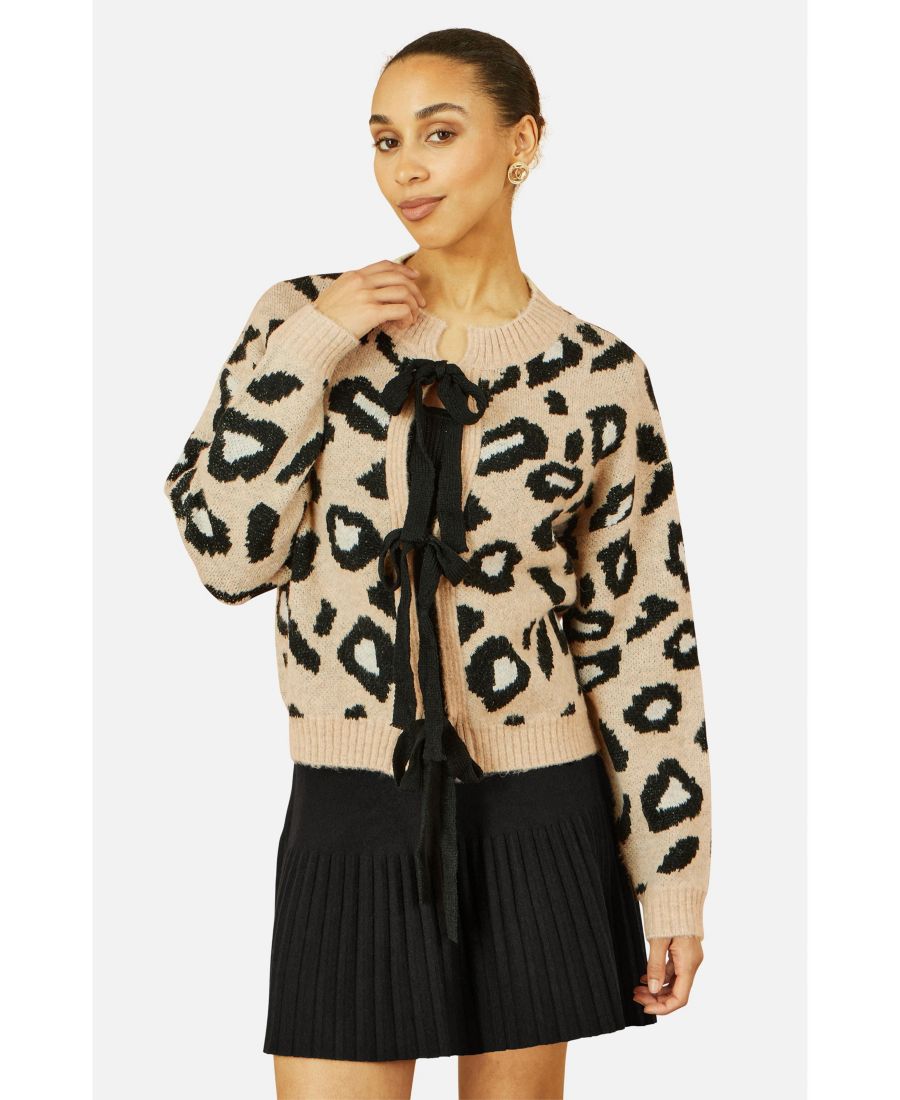 

Женский кардиган с анималистическим принтом и завязками спереди Yumi, Beige