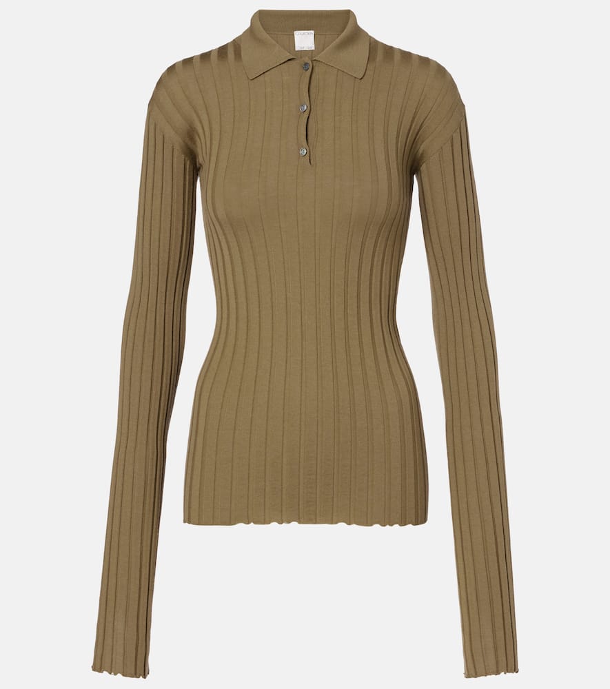 

Вязаный поло из шерсти с рубчиками Calvin Klein Collection, Sage