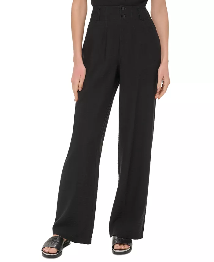 

Женские брюки с верхней строчкой и эффектом креш DKNY, черный