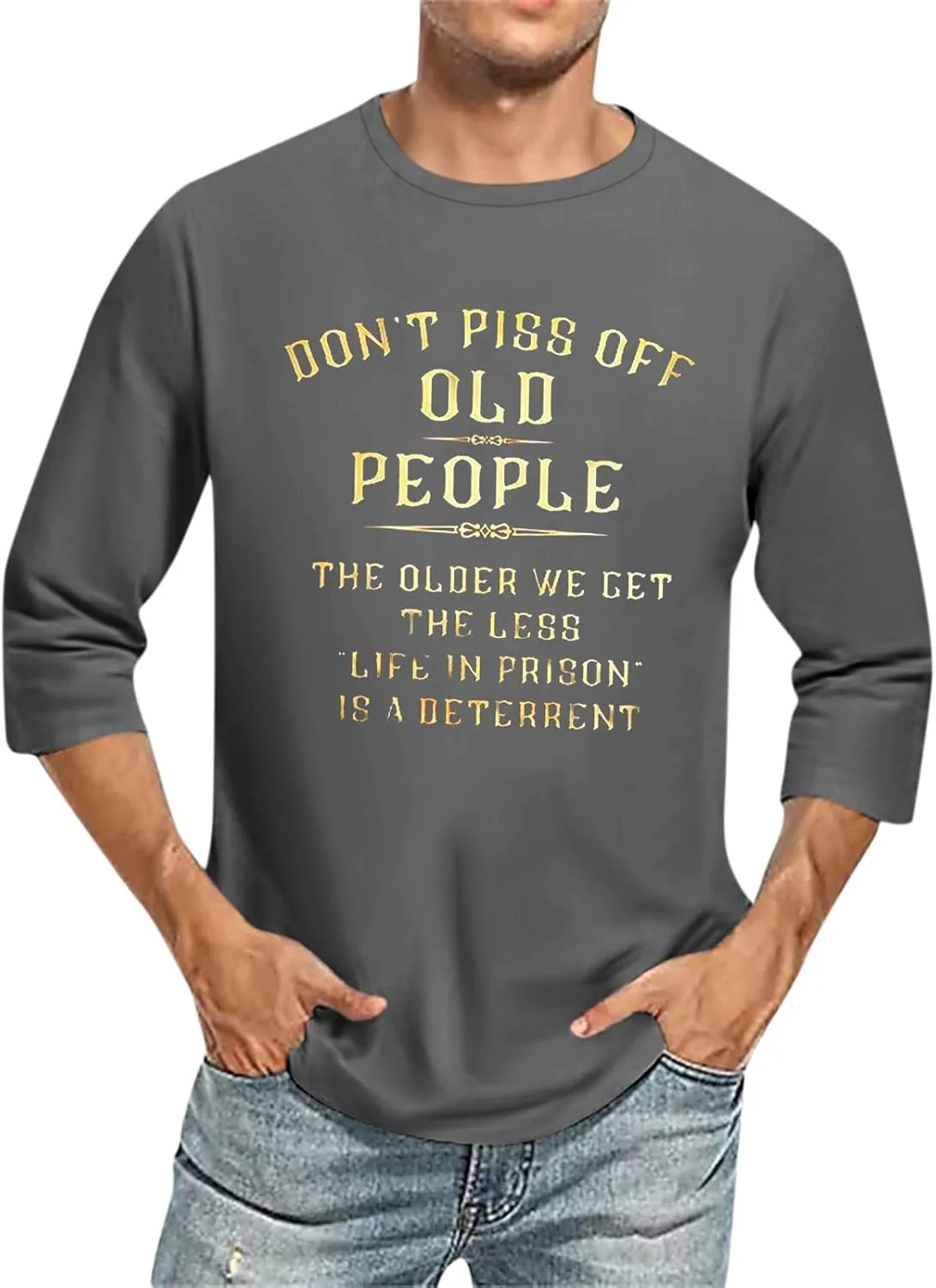 

WENKOMG1 мужская футболка с принтом, 3/4 рукава, Regular Fit