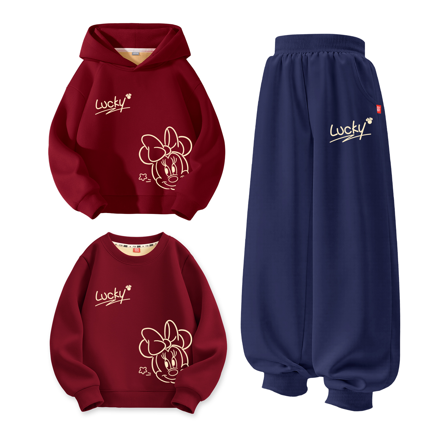 

Детские толстые костюмы Tang Disney, [thickened and fleece-lined]di lucky line k бордовый+di honey k темно-синий +di lucky line k бордовый