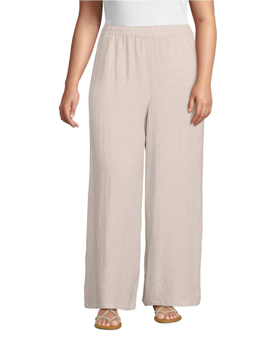 

Женские брюки-палаццо из льна с высокой посадкой, больших размеров, втачные Lands' End, Champagne/linen