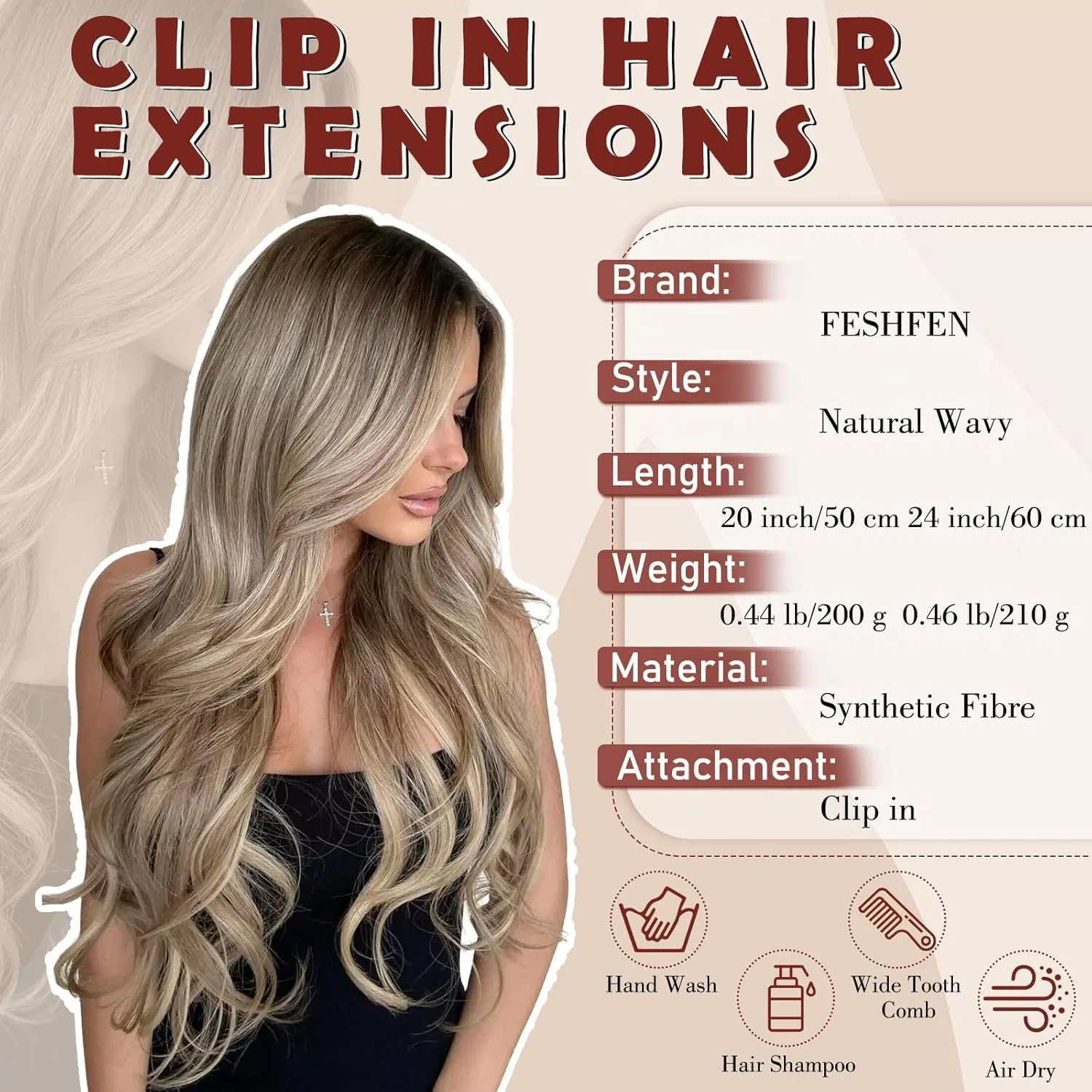 Накладные волосы на заколках от FESHFEN Feshfen, 16H613# Golden Blonde Highlights — фото 4