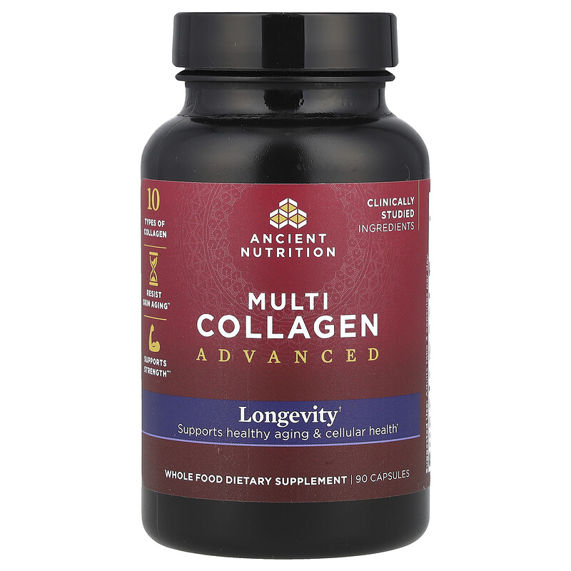 

Ancient Nutrition, Multi Collagen Advanced, долголетие, 90 капсул