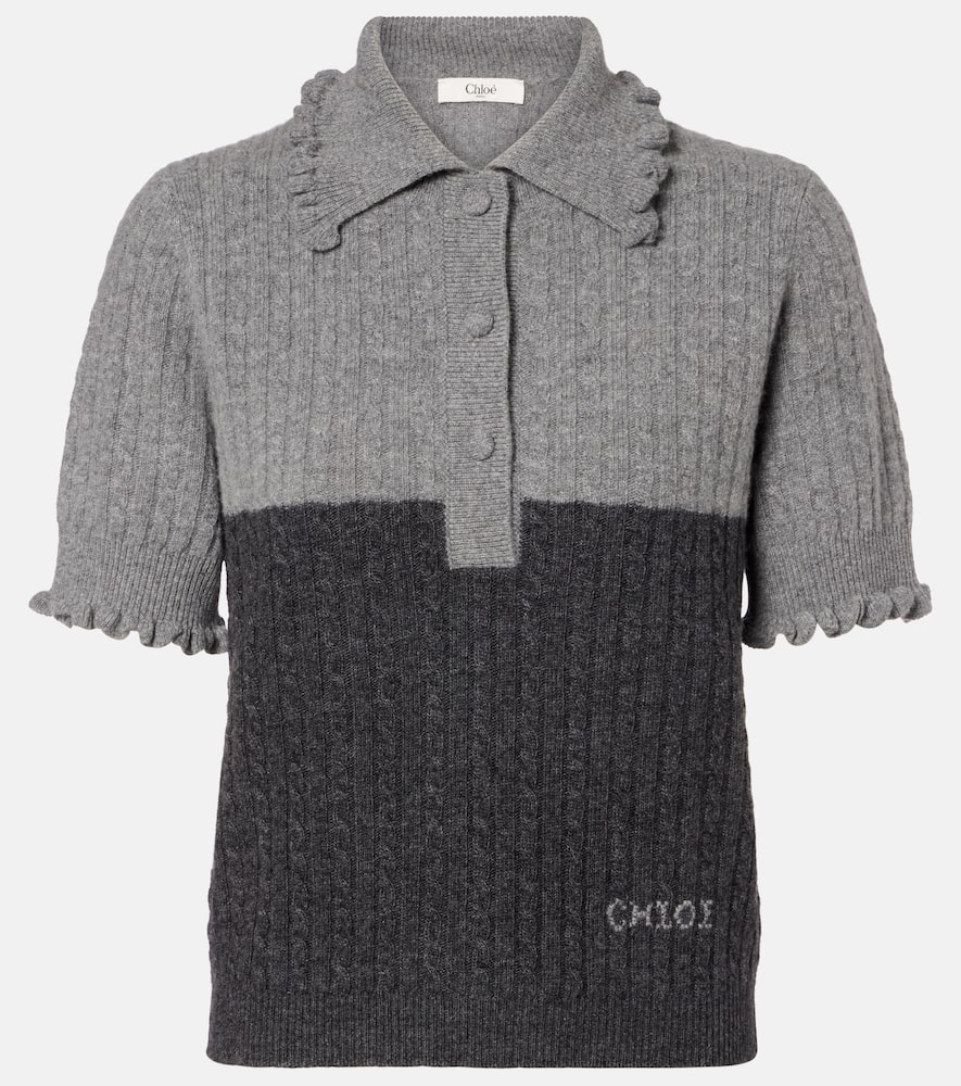 

Вязаный поло из шерсти и кашемира с рюшами Chloé, Confident Grey