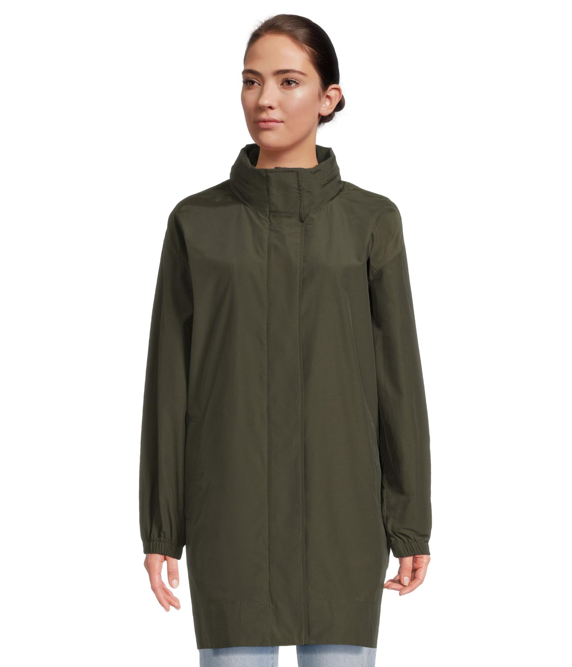 

Пальто Eileen Fisher Light Cotton Nylon Stand Collar Long Coat, цвет Woodland