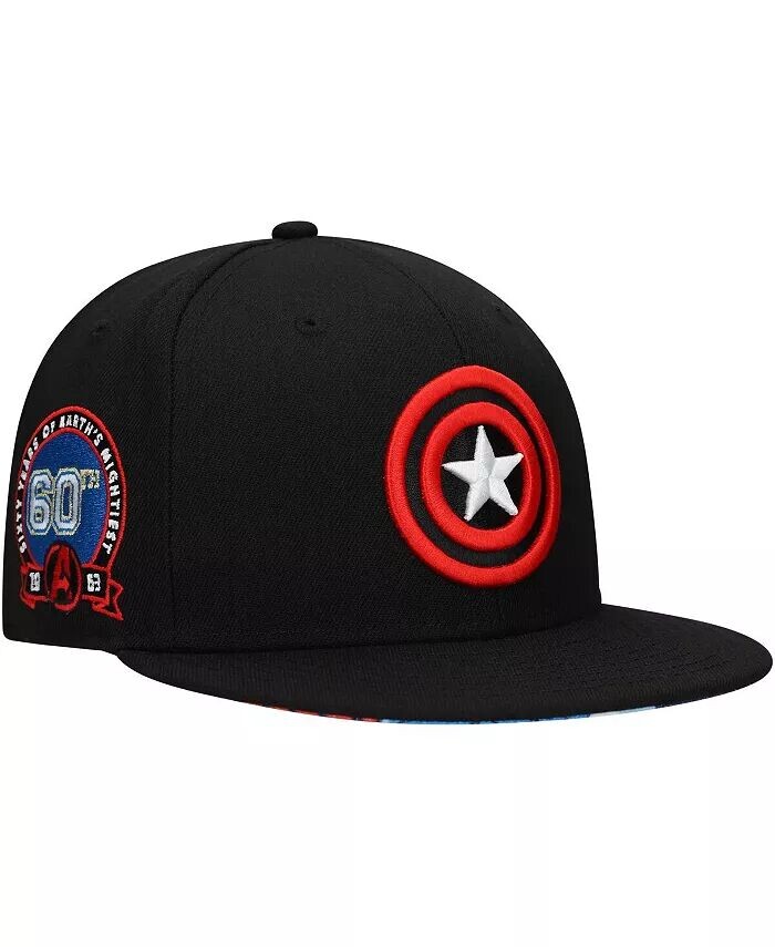 

Мужская черная кепка Snapback к 60-летию Капитана Америки Marvel Lids, черный