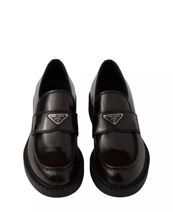 Мужские лоферы из матовой кожи шоколадного цвета Prada, коричневый — фото 4