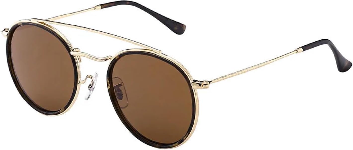 

Солнцезащитные очки с защитой от УФ-излучения UV400 | Круглая металлическая оправа для мужчин и женщин | Линзы конфетных цветов для занятий спортом на открытом воздухе и вождения DSVIGF, C4 Gold Brown