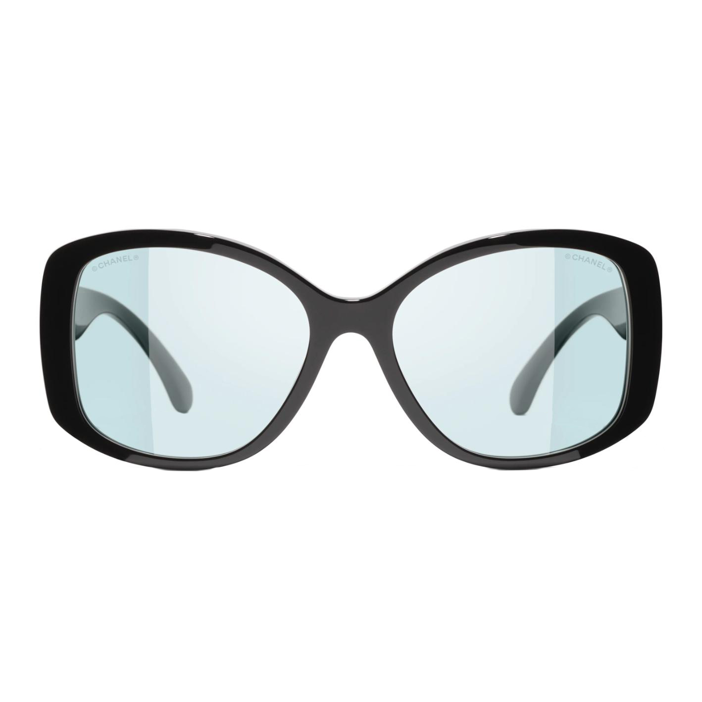 

CHANEL Пластиковая оправа бабочка солнцезащитные очки Unisex Black, Black