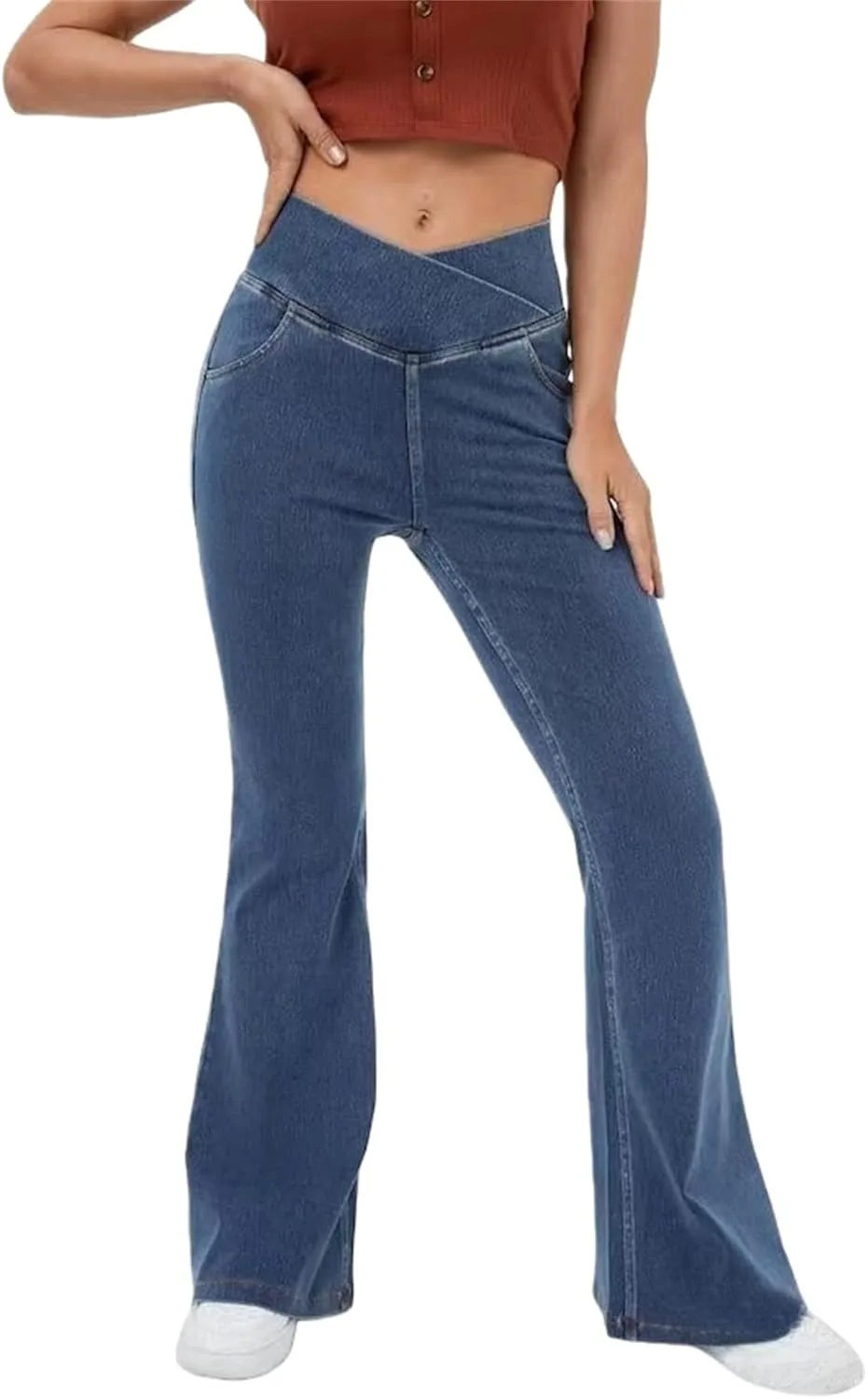 

Джинсы женские High Waisted Bell Bottom Flare Stretchy с карманами