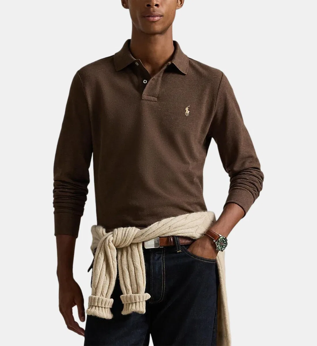 Слим-поло из хлопкового пике POLO RALPH LAUREN, коричневый