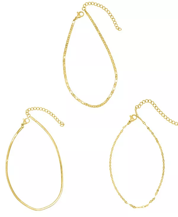 

Комплект браслетов на ногу из золота с регулируемой цепочкой "елочка" с узором "Валентин" и "Маринер", устойчивой к потускнению, длиной 9-11 дюймов Adornia, gold