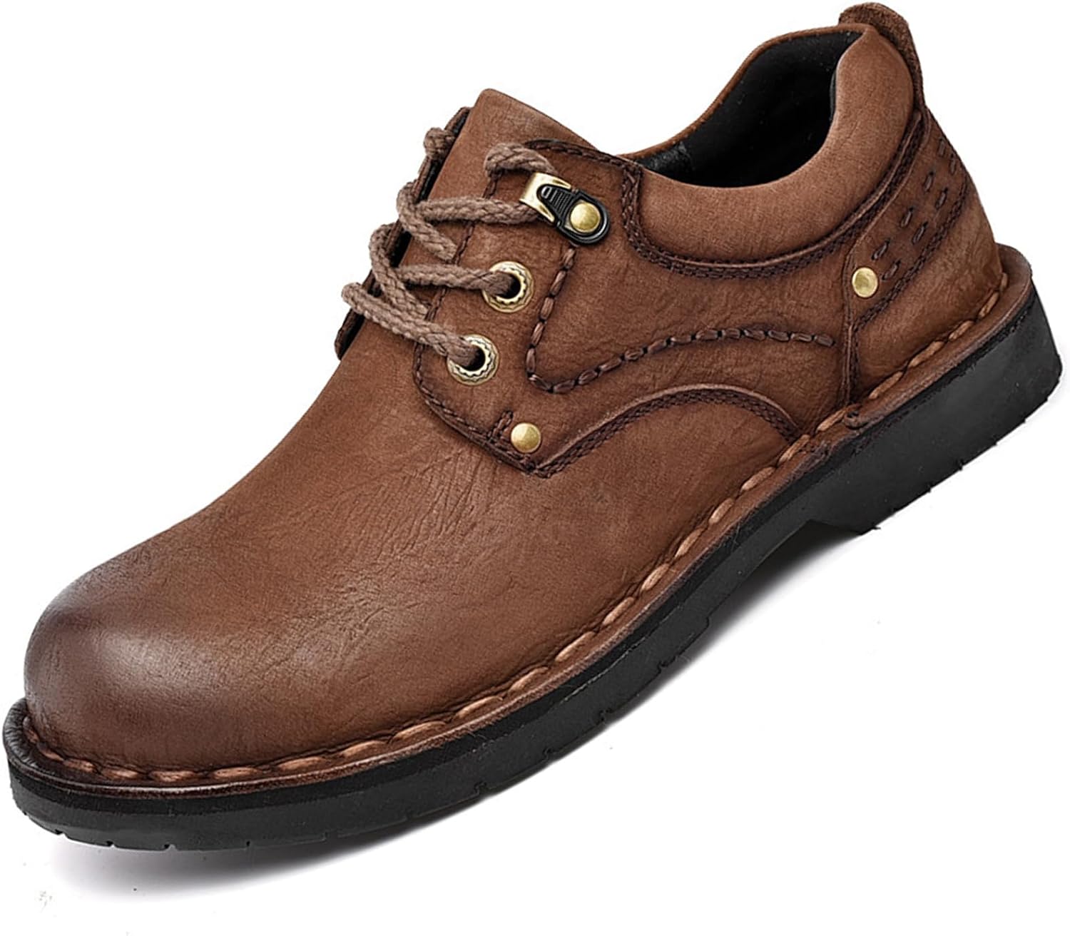 

Мужские повседневные оксфорды из натуральной кожи на шнуровке, модные лоферы с круглым носком без шнуровки для работы и бизнеса, удобная нескользящая формальная обувь Amazideal, коричневый