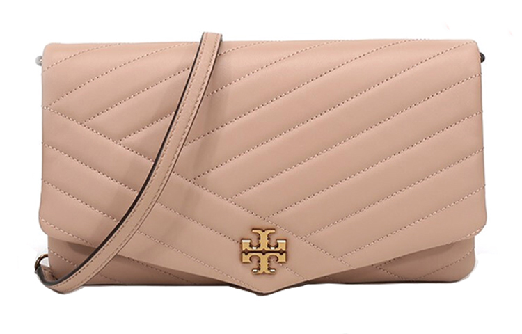 

Кожаная сумка-клатч Kira, женская плечевая сумка телесного розового цвета TORY BURCH