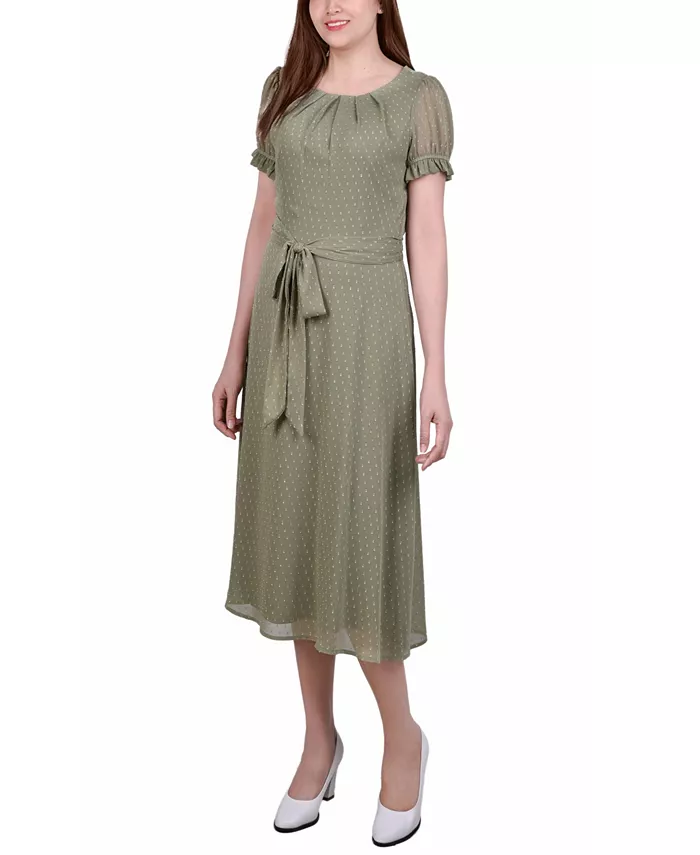 

Платье с короткими рукавами и поясом в горошек Petite NY Collection, зеленый