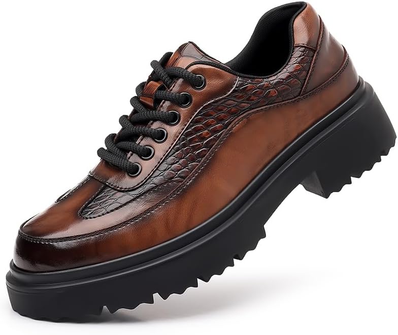 

Мужские кожаные оксфорды с толстой подошвой, удобные, ручной работы, с круглым носком, без застежки, с противоскользящей выпуклой подошвой Lhyxu, коричневый