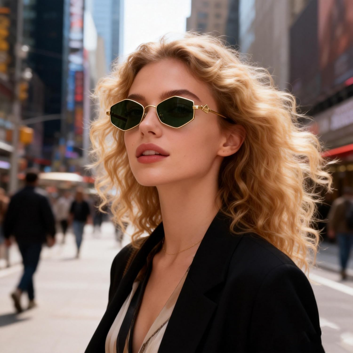 

bullabulling Винтажные шестиугольные солнцезащитные очки для женщин, золотая металлическая оправа, форма бриллианта, очки с защитой от УФ-излучения UV400 для женщин, Gold/Black