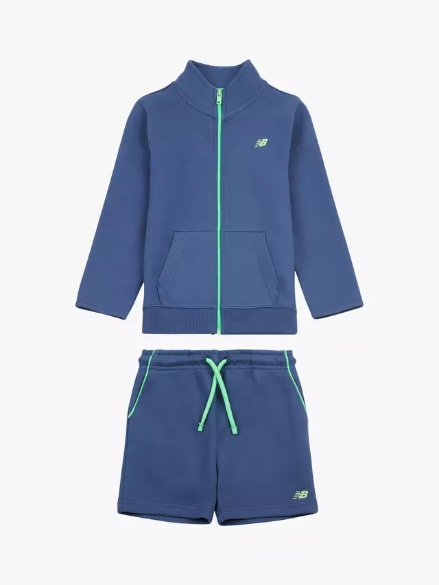 Детский хлопковый комплект из куртки на молнии и шорт, темно-синий (Nb) New Balance