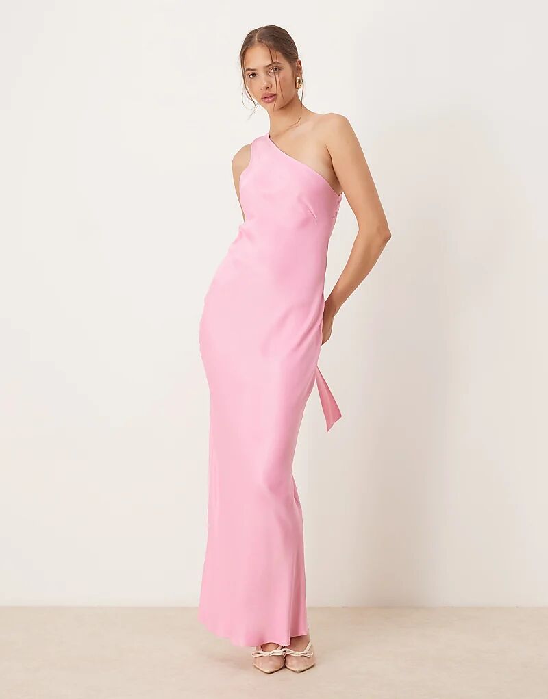 

Платье макси из атласа на одно плечо ASOS DESIGN розового цвета