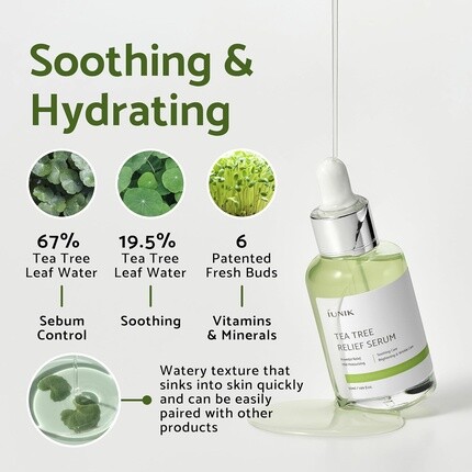 Сыворотка iUNIK — Tea Tree % Relief Vegan Facial Serum для чистой и сбалансированной кожи с центеллой, 50 мл — фото 3