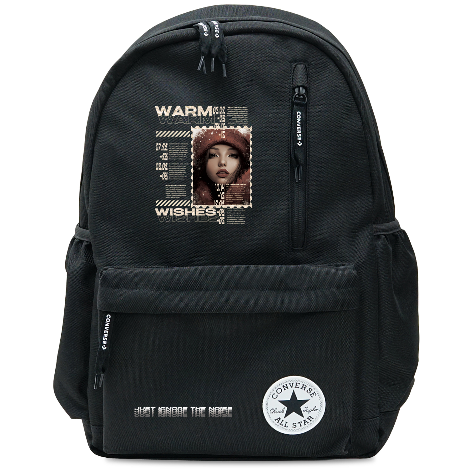 

Converse Полиэстеровый рюкзак среднего размера унисекс черный, Snowy Night Girl