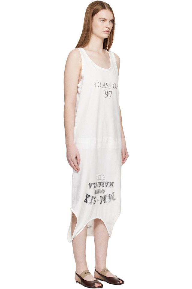 Mm6 Maison Margiela Белое многофункциональное хлопковое трикотажное платье миди — фото 2