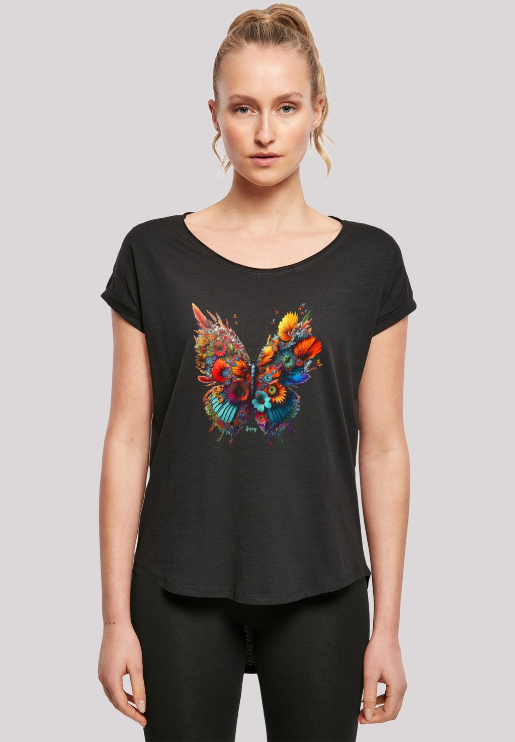 

Футболка с принтом SCHMETTERLING BLUMEN LONG CUT F4NT4STIC, черный