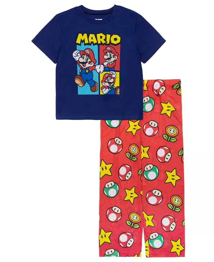 

Маленькие и большие мальчики комплект пижамы из двух предметов: топ с короткими рукавами и штаны с открытыми штанинами Nintendo