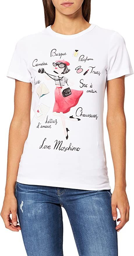 

Шикарная белая дизайнерская футболка с фирменным мотивом спереди LOVE MOSCHINO