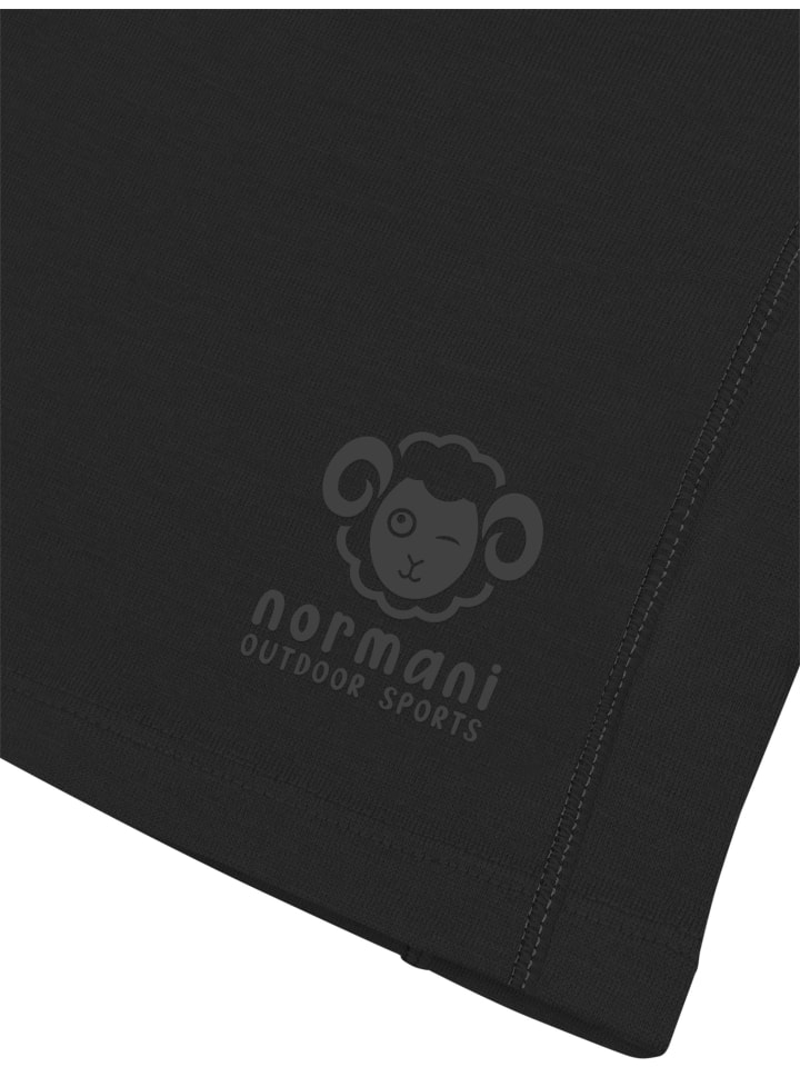 Normani Outdoor Sports Детская футболка с длинным рукавом из мериносовой шерсти с застежкой-молнией на четверть длины, модель Nyapari, черная — фото 4