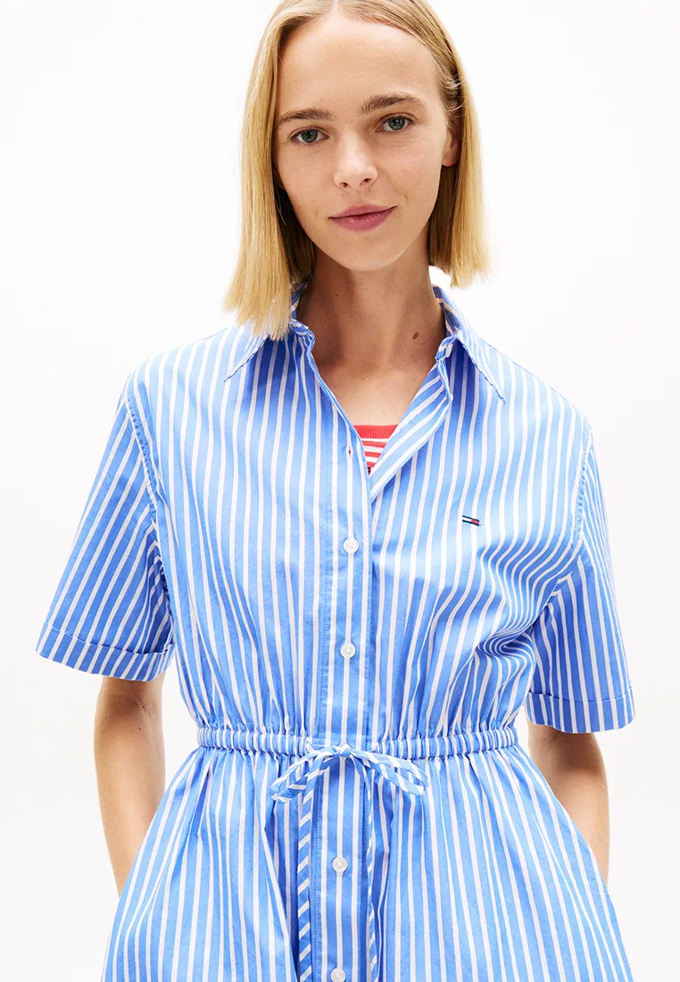 Платье-рубашка мини, полосатый поплин, Tommy Jeans Tommy Hilfiger, синий — фото 3