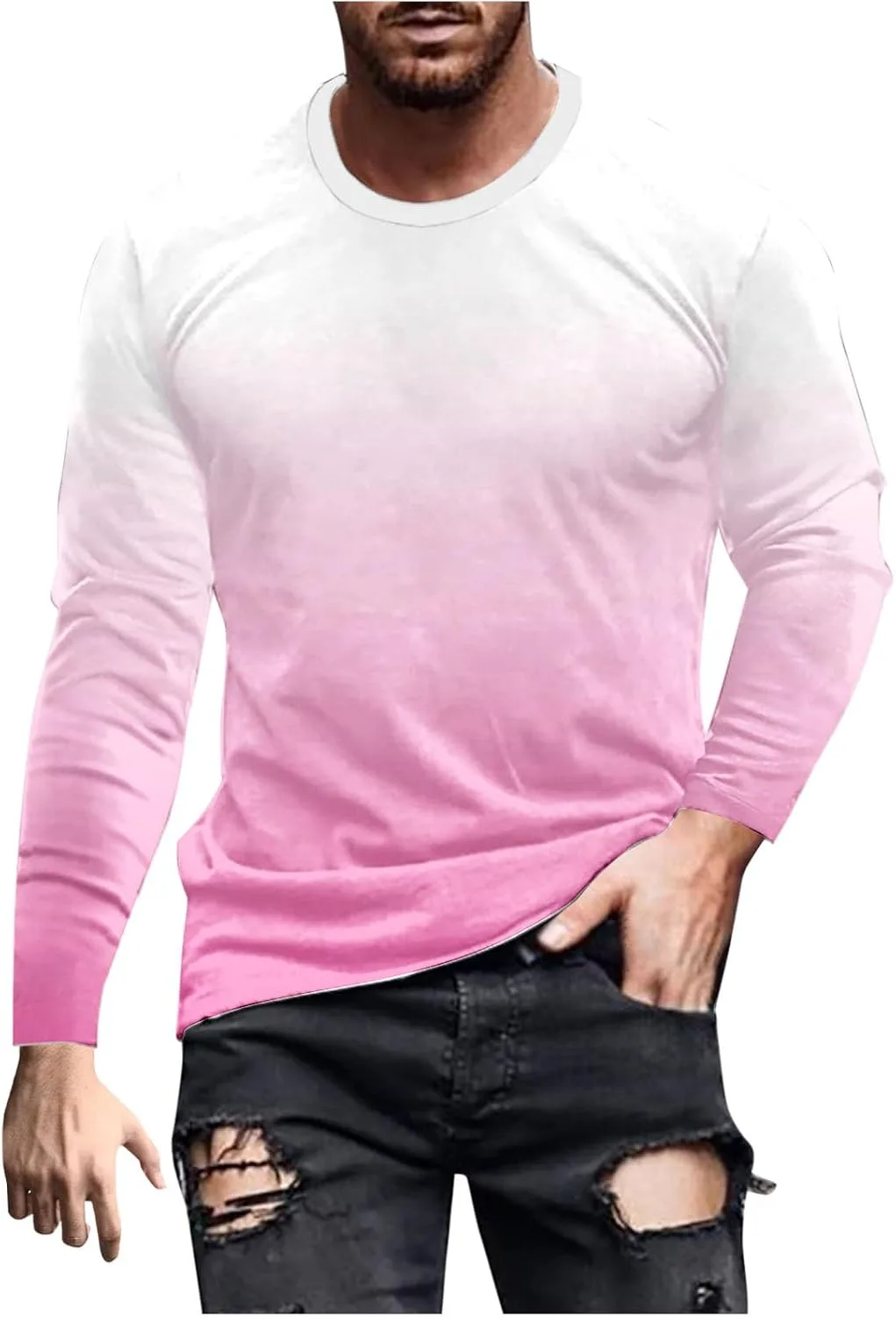

Футболка с длинным рукавом для мужчин Ombre Color Crewneck Slim Fit