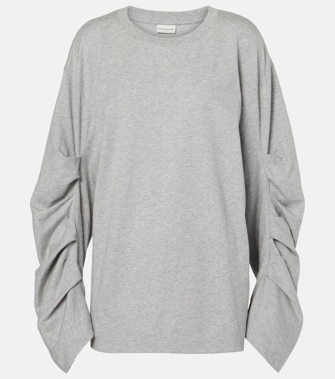 

Топ свободного покроя из хлопкового джерси со сборками Dries Van Noten, серый меланж