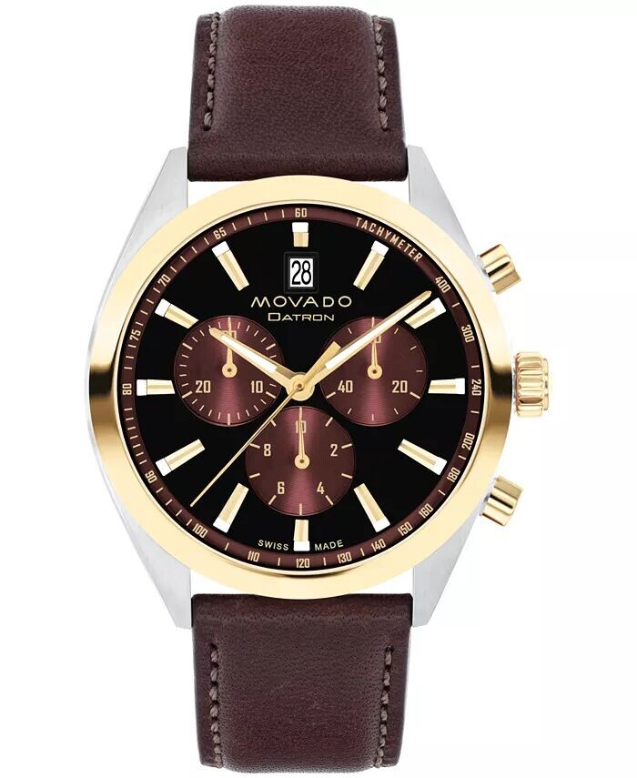 

Мужские часы Datron Swiss Quartz Chrono коричневые кожаные 40 мм Movado, коричневый