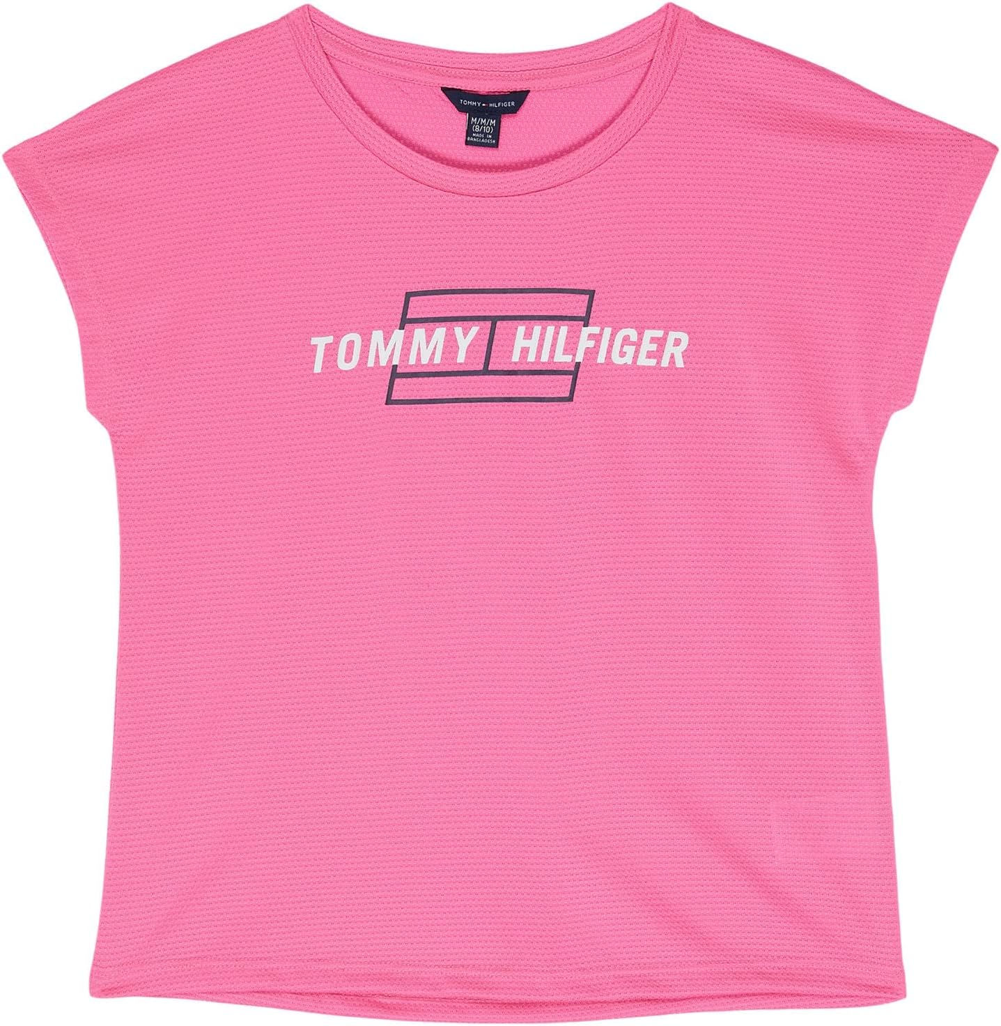 

Футболка Tommy Hilfiger для девочек, спортивная, с короткими рукавами, круглым вырезом, легкая и эластичная, Plum Flag Mesh