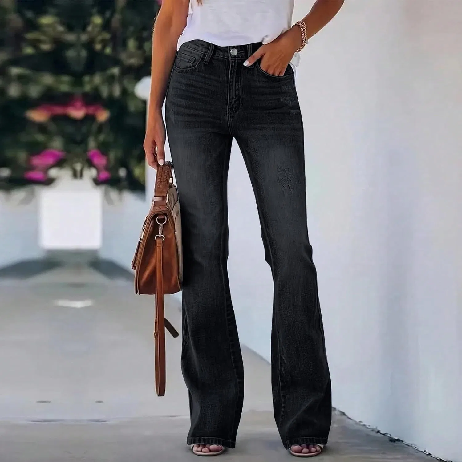 Джинсы с высокой посадкой, черный — фото 2