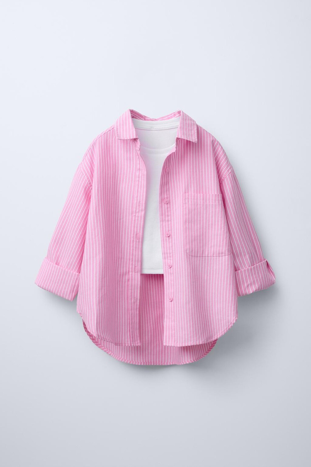 

Рубашка оксфорд и футболка в рубчик ZARA, розовый/белый