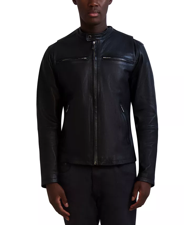 

Мужская кожаная куртка с воротником-стойкой, эффектом потертости Band-Collar Distressed Karl Lagerfeld, черный