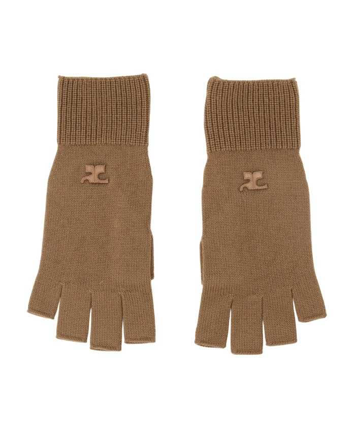 

Бежевые шерстяные перчатки унисекс с логотипом Courrã¨Ges, коричневый