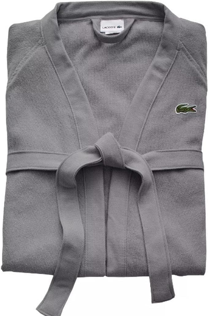 Lacoste Classic Pique халат, 100% мягкий хлопковый махровый материал, унисекс взрослый банный халат, впитывающий и быстросохнущий, один размер подходит большинству, Meteorite Grey — фото 4