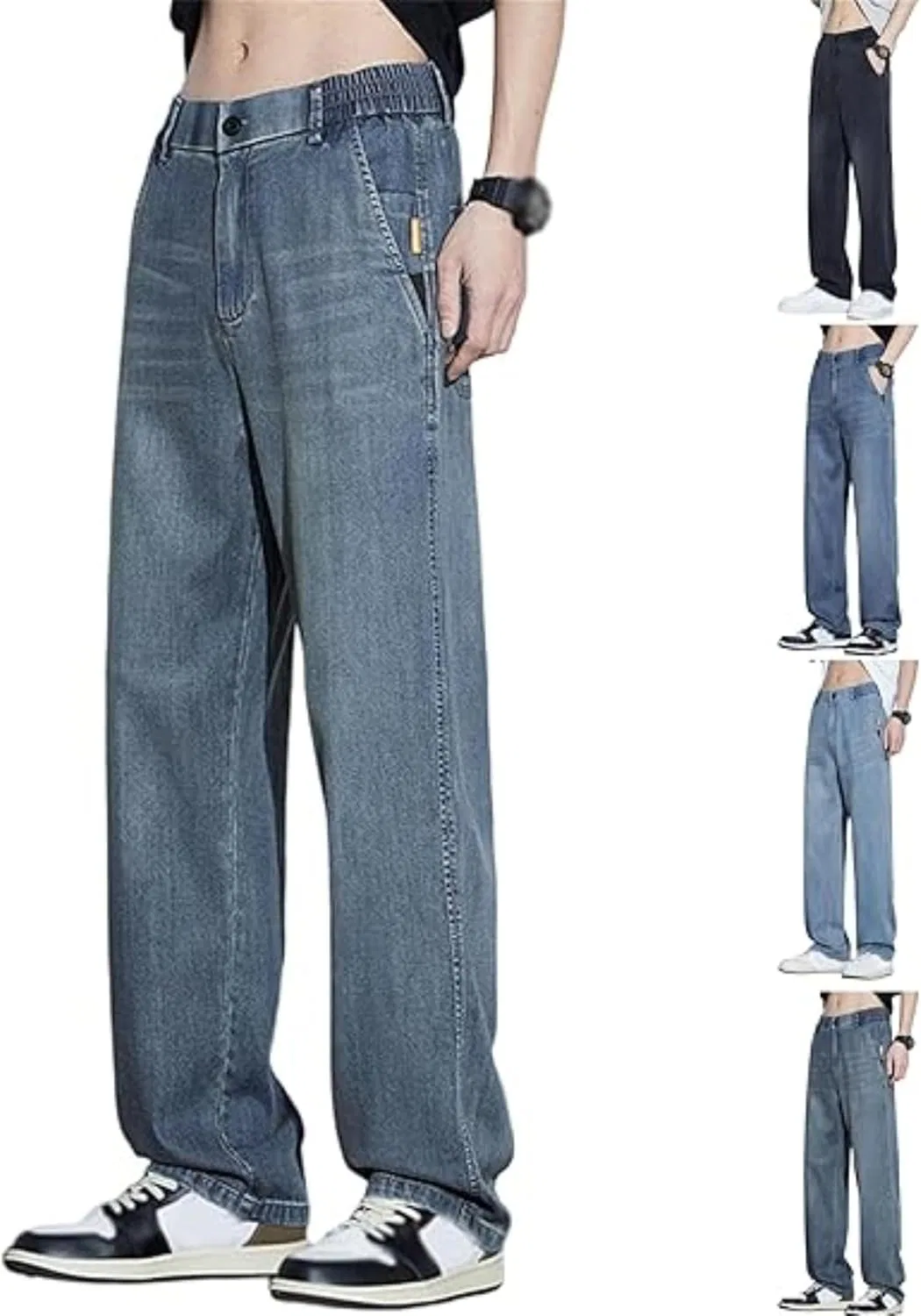 Джинсы широкие с эластичным поясом, Vintage Blue