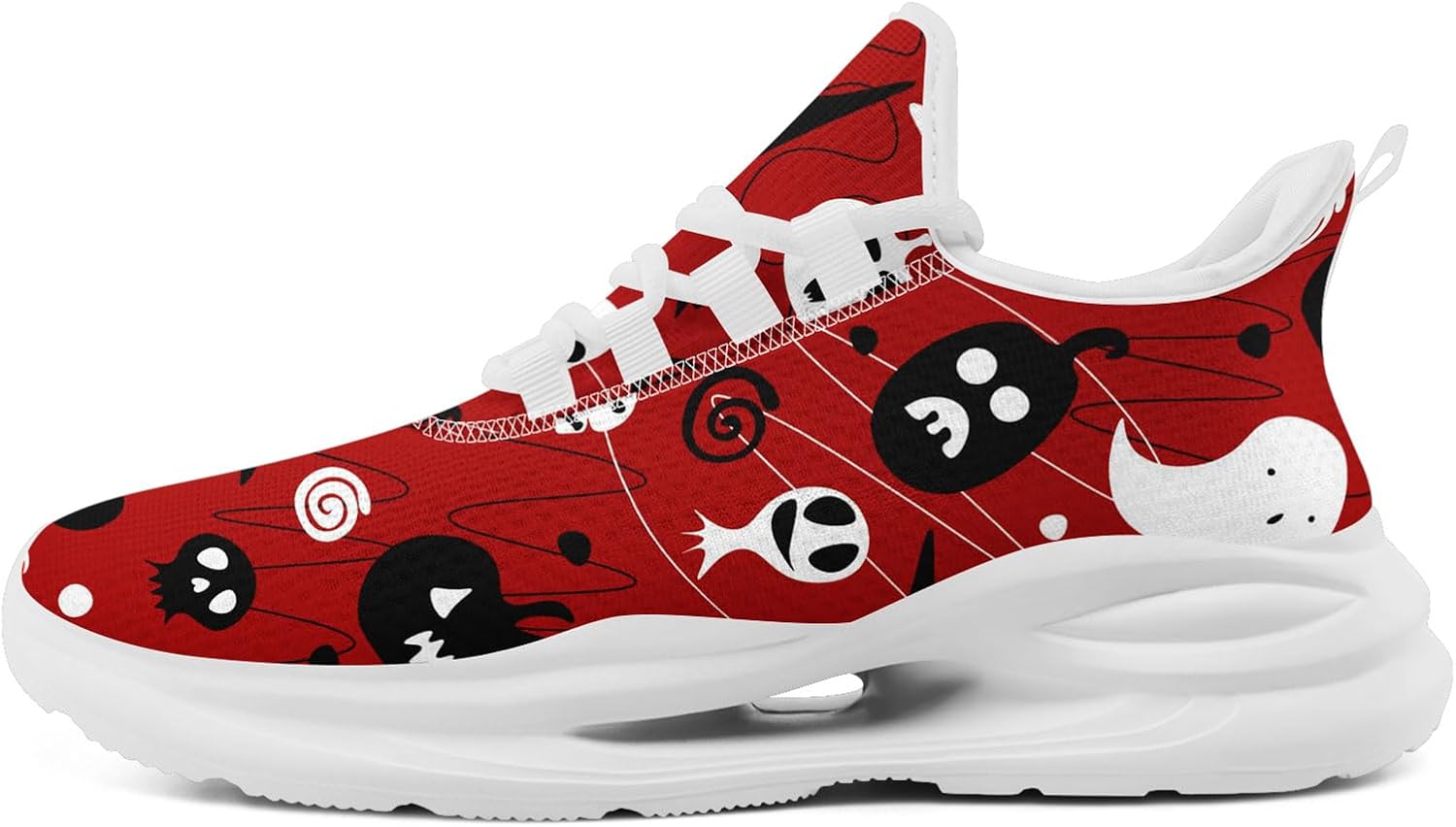 

Легкие дышащие кроссовки AWSOLE на Хэллоуин для мужчин и женщин, подарок, универсальные, с рисунком призрака и тыквы, удобные, с амортизирующей стелькой, для спортзала и бега, белый/черный/красный