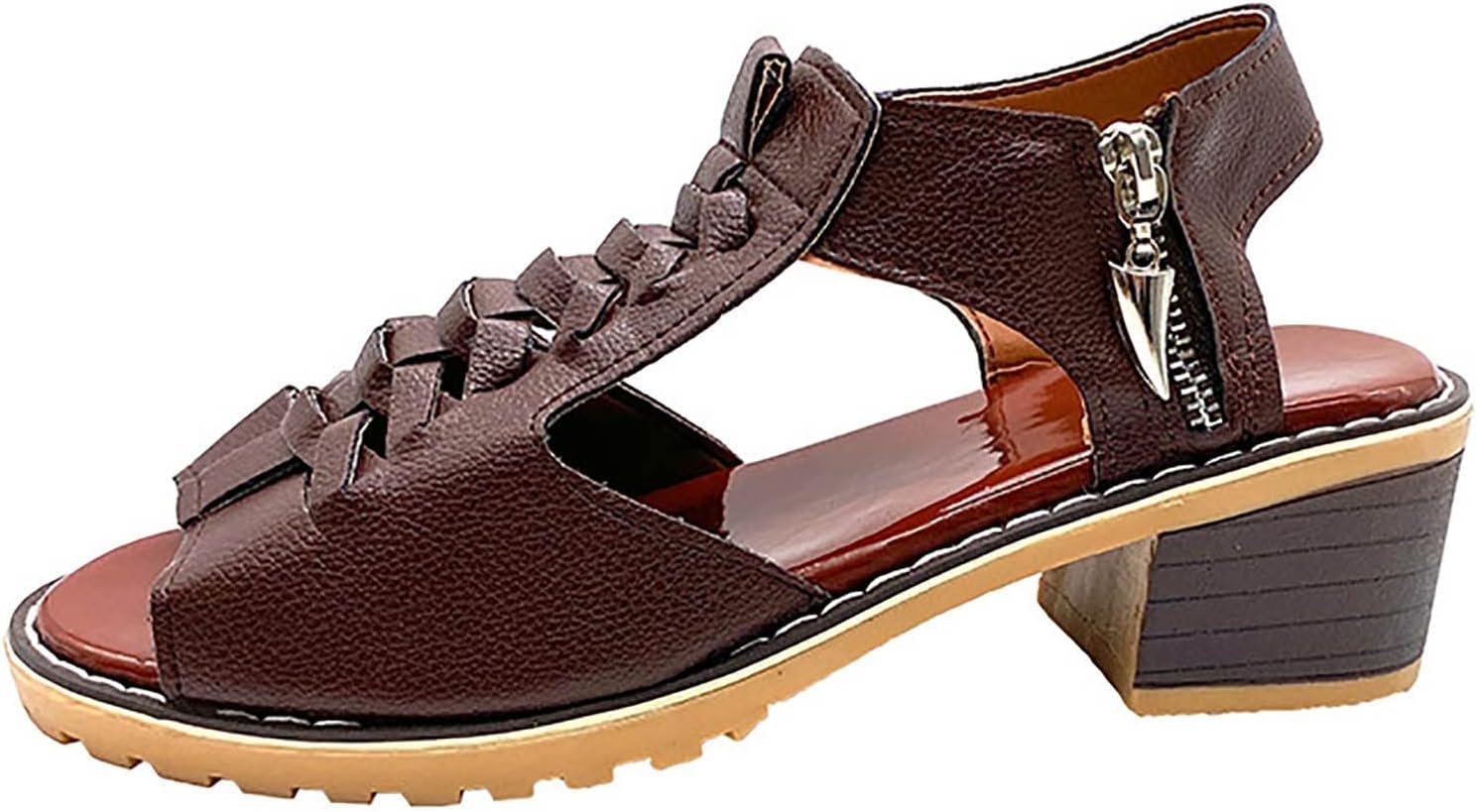 

Ортопедические сандалии для женщин, повседневные сандалии с открытым носком «рыбья пасть», с вырезами, на молнии, с массивным каблуком, с толстой подошвой, на танкетке, удобные шлепанцы на платформе, с легким надеванием Generic, коричневый