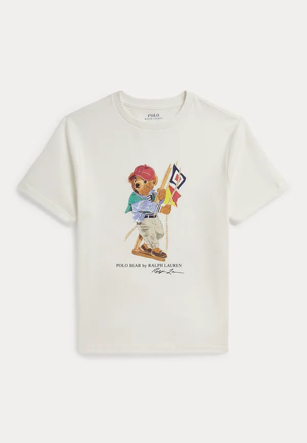 Футболка из хлопкового трикотажа polo bear с принтом 714y. Polo Ralph Lauren, Bear Deckwash White