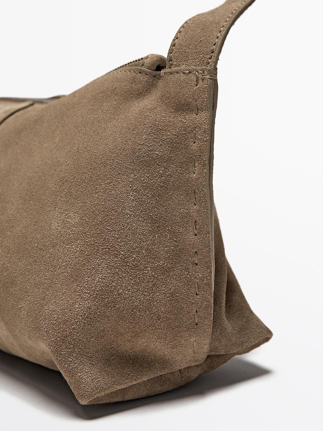 

Мини-Сумка через плечо из замши-сплита Massimo Dutti, песочный