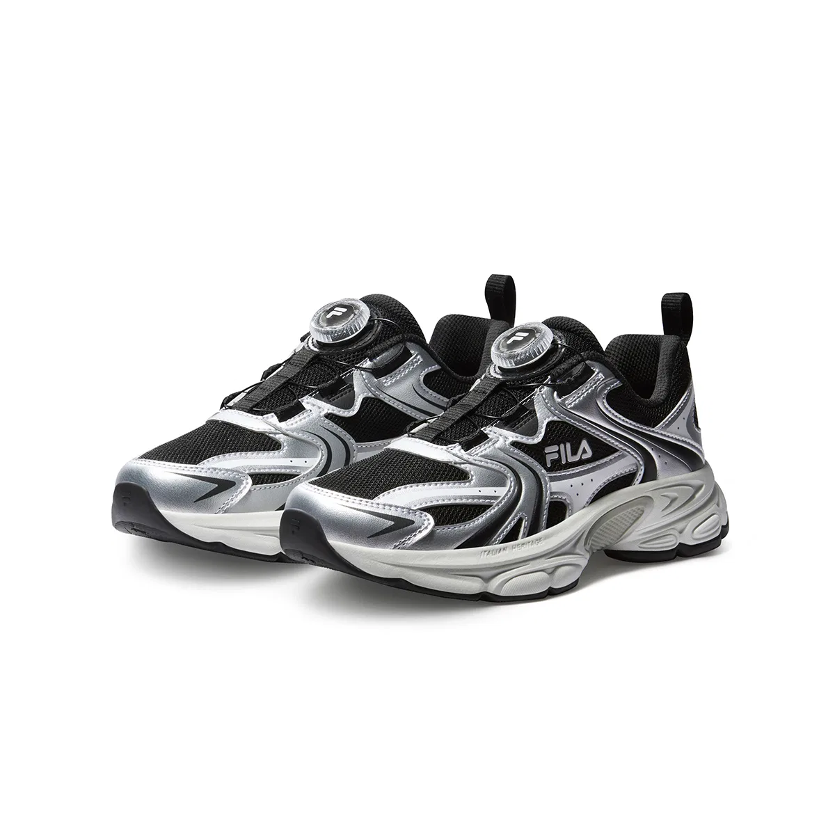 Кроссовки беговые Heritage FHT Cushioning FILA KIDS черные/серебристые — фото 4