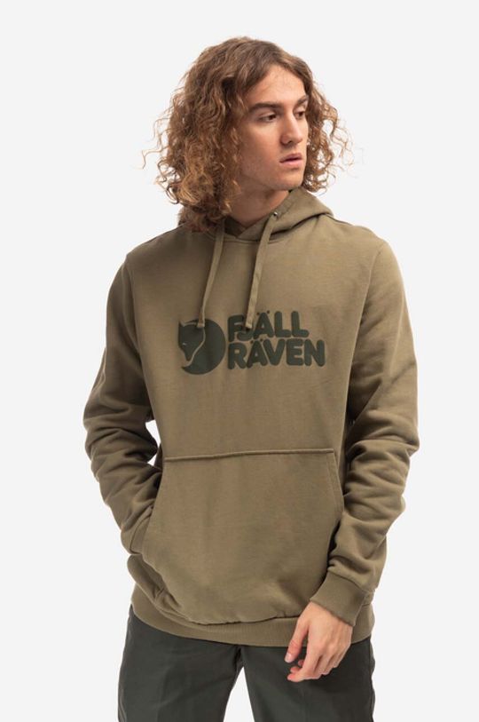 

Хлопковая толстовка с логотипом Hoodie Fjallraven, зеленый