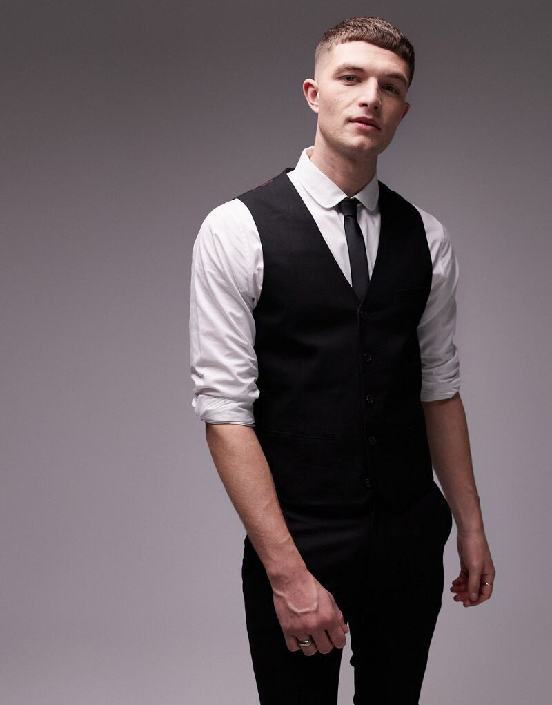 

Черный фактурный костюмный жилет Topman