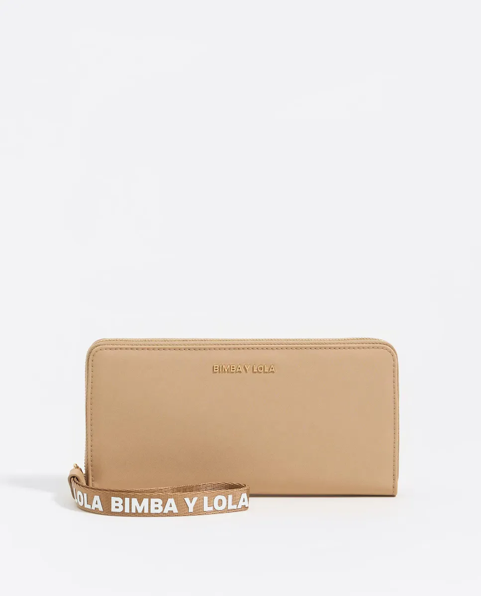 

Светлый горизонтальный женский кошелек из нейлона светло-коричневого цвета Bimba y Lola